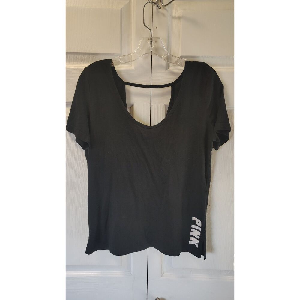 Victoria's Secret PINK Black Open Back Strap Detail Graphic T-Shirt Small